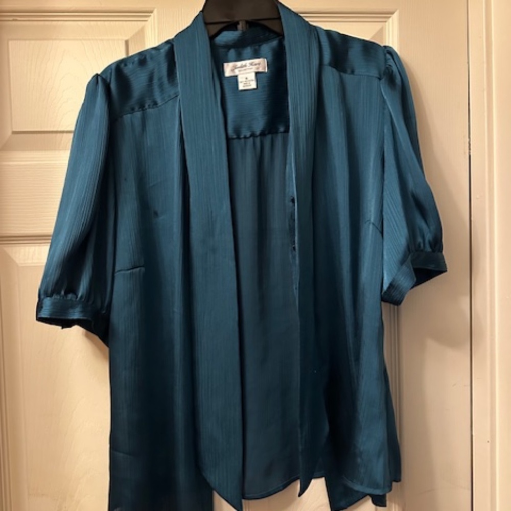Judith Hart || Teal Blouse with Neck Tie || Size 16 || 1/2 Sleeve || One Flaw